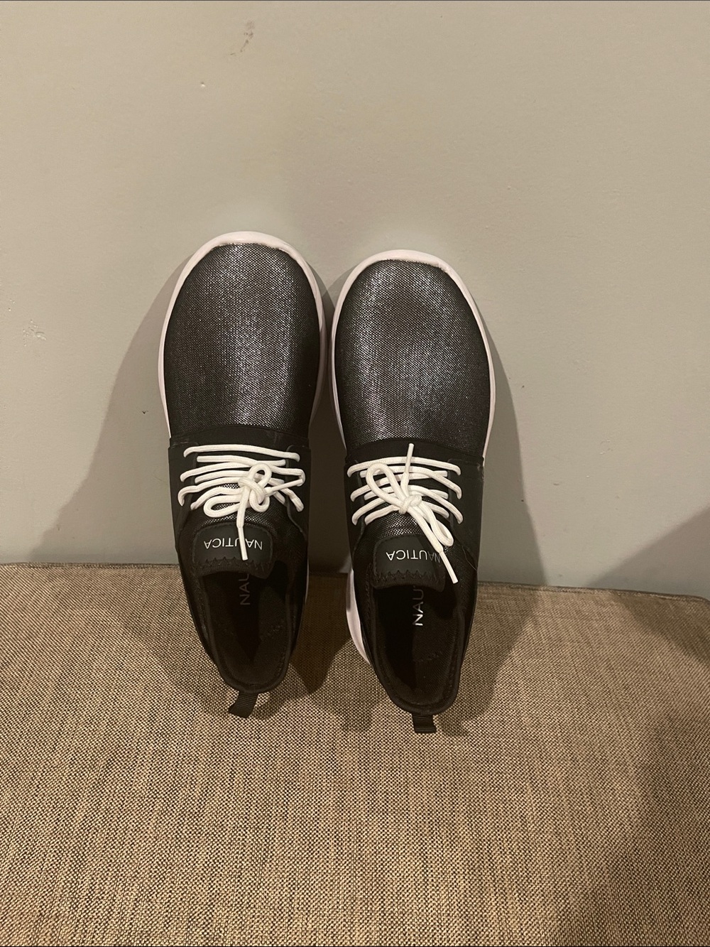Nautica Men's Black Slip-On Sneaker with White Laces